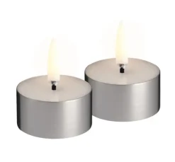 LED melted tealight, Silver finish, 2-pack, 4,1x2,3 cm