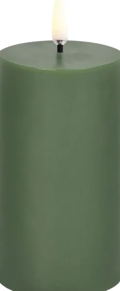 LED pillar candle, Olive green. Smooth, 5,8x10,1 cm