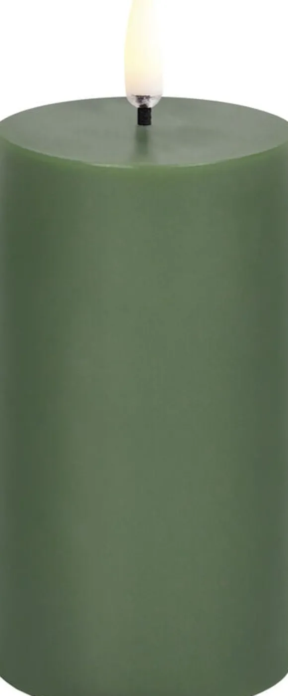 LED pillar candle, Olive green. Smooth, 5,8x10,1 cm