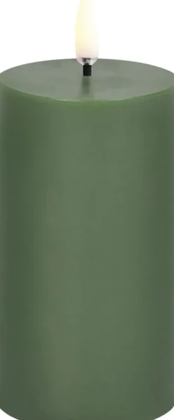 LED pillar candle, Olive green. Smooth, 5,8x10,1 cm