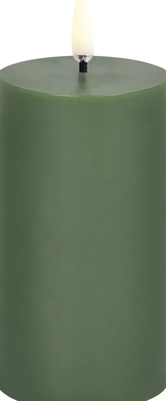 LED pillar candle, Olive green. Smooth, 5,8x10,1 cm