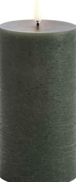 LED pillar candle, Olive green, Rustic, 7,8 x 15,2 cm (4/24)