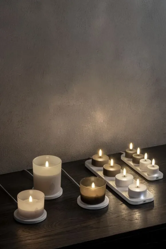 LED rechargeable glass candle, Grey, 8,2x6 cm