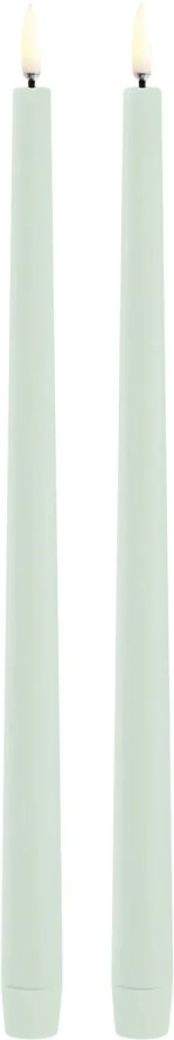 LED slim taper candle, Dusty Green, Smooth, 2-pack, 2,3x32 cm