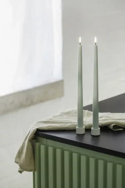 LED slim taper candle, Dusty Green, Smooth, 2-pack, 2,3x32 cm