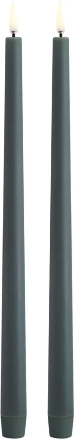 LED taper candle, Pine green, Smooth, 2,3x32 cm / 2-pack