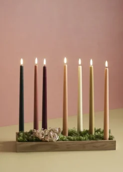LED taper candle, Wine red, smooth, 2-pack, 2,3x25 cm