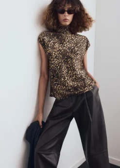 Leopard-print satin blouse