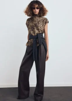 Leopard-print satin blouse