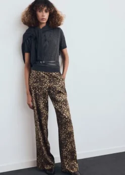 Leopard-print satin trousers