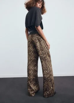 Leopard-print satin trousers
