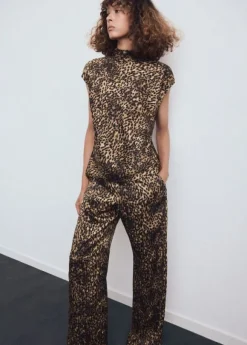 Leopard-print satin trousers
