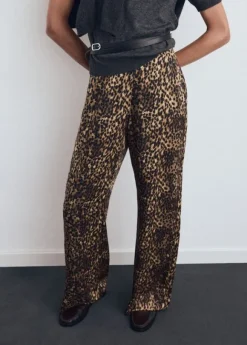 Leopard-print satin trousers