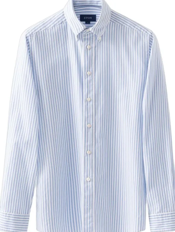 Light Blue Striped Royal Oxford Shirt - Contemporary Fit