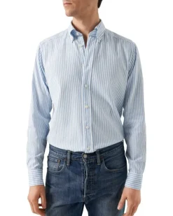 Light Blue Striped Royal Oxford Shirt - Contemporary Fit