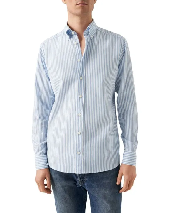 Light Blue Striped Royal Oxford Shirt - Contemporary Fit