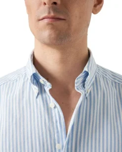 Light Blue Striped Royal Oxford Shirt - Contemporary Fit