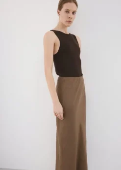 Linen-blend straight skirt