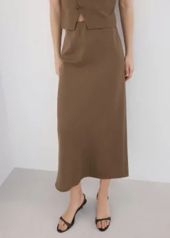Linen-blend straight skirt