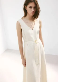 Linen midi-dress with belt