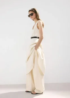 Linen midi-dress with belt