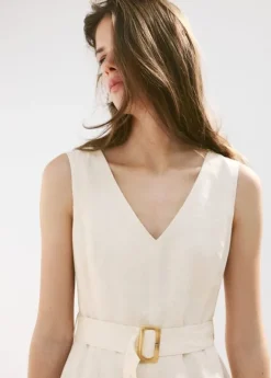 Linen midi-dress with belt