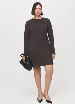 Long-sleeved dress with draped neck