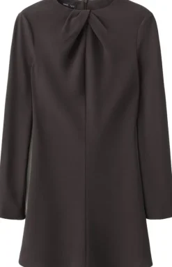 Long-sleeved dress with draped neck
