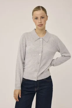 Mabel 15 Langærmede polo strikcardigan - 100% Cashmere