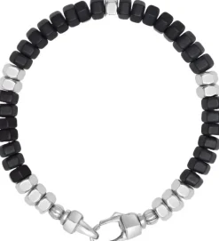 Men's Hexagon Beaded Bracelet with Black Onyx and Silver