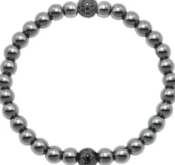 Men's Wristband with Hematite and Black CZ Diamond