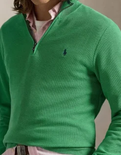Mesh-Knit Cotton Quarter-Zip Sweater
