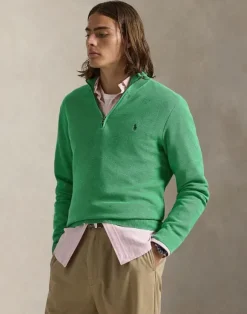 Mesh-Knit Cotton Quarter-Zip Sweater