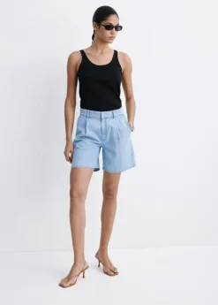Mid-rise denim bermuda shorts with