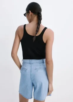 Mid-rise denim bermuda shorts with