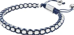 Navy String Box Chain Bracelet in Silver