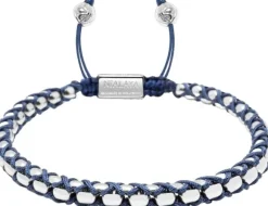 Navy String Box Chain Bracelet in Silver