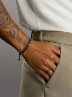 Navy String Box Chain Bracelet in Silver