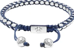 Navy String Box Chain Bracelet in Silver