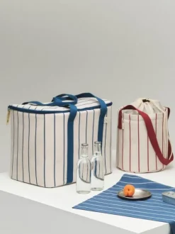 Outdoor Market Bottle Bag - Medium - Beige with red stripe