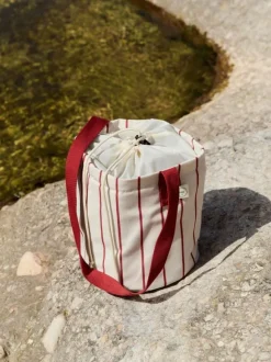 Outdoor Market Bottle Bag - Medium - Beige with red stripe