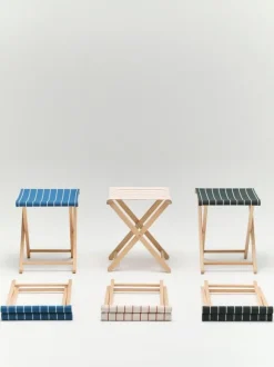 Outdoor Market Folding Stool - Beige with red stripe -