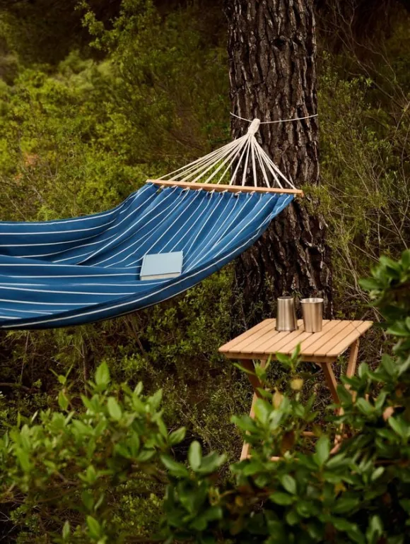 Outdoor Market Hammock - Blue with beige stripe -
