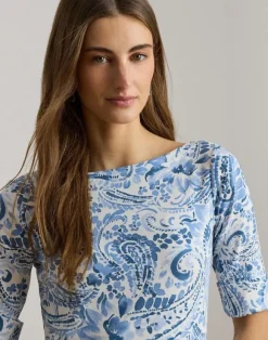 Paisley Cotton Boatneck Midi Dress