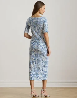 Paisley Cotton Boatneck Midi Dress