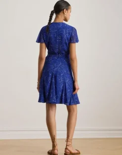 Paisley Crinkle Georgette Surplice Dress