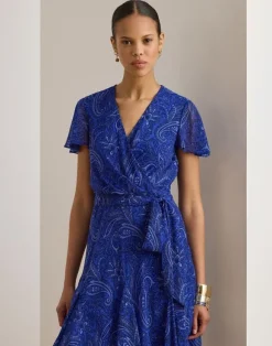 Paisley Crinkle Georgette Surplice Dress