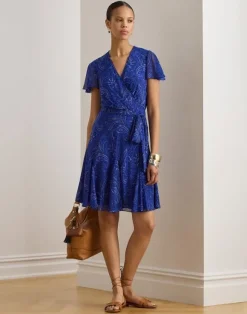Paisley Crinkle Georgette Surplice Dress