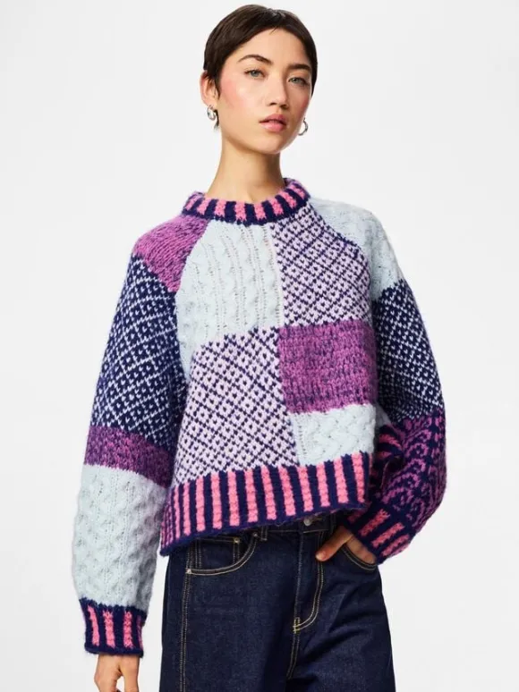 PCFUSION LS O-NECK COLORBLOCK KNIT