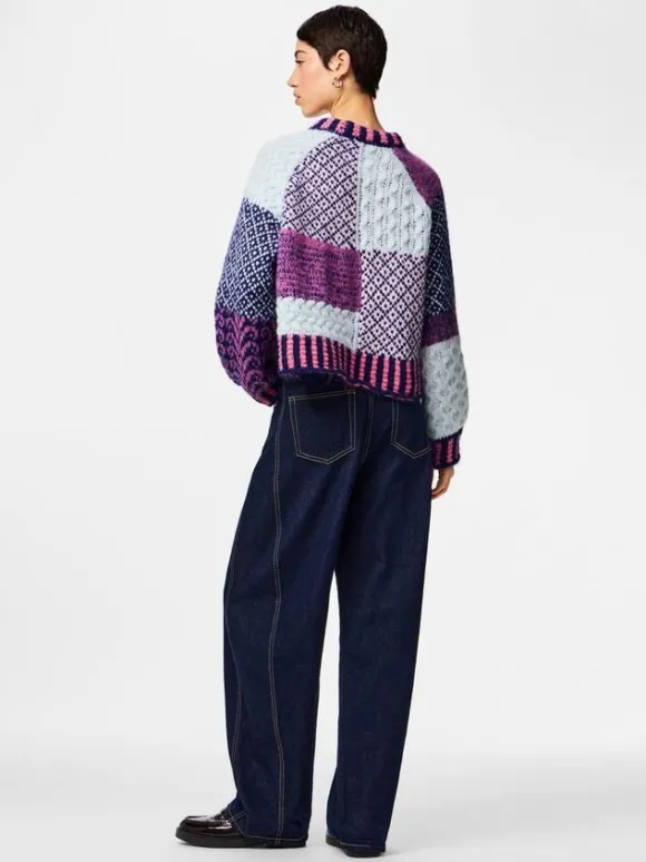 PCFUSION LS O-NECK COLORBLOCK KNIT
